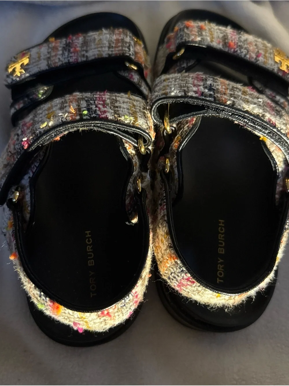 Tory Burch Kira Sport Multicolor Tweed Strap Sandals 6.5 Medium